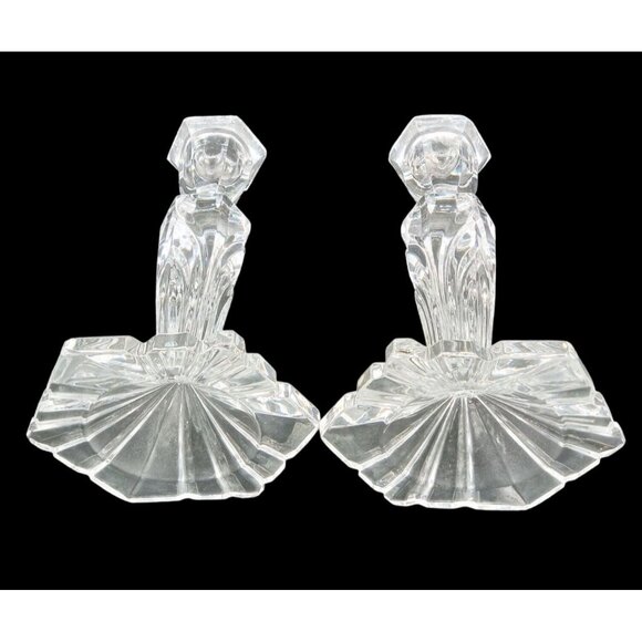 Candlestick Holders Clear 7 Inch Set 2 Elegant Design Vintage Glass Crystalline - Picture 13 of 14